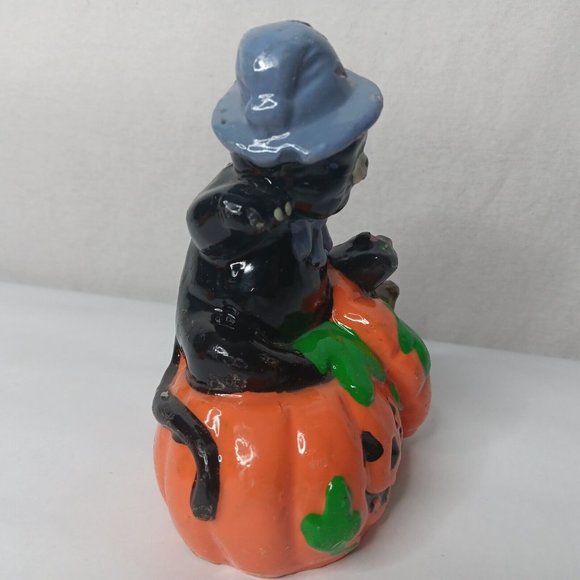 Vintage 1980s Halloween Wax Candles 2 Kitschy Pumpkins Black Cat Bat Decor - Picture 4 of 16